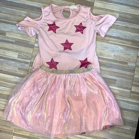Cat & Jack Other - Girls pink tutu unicorn stars glittery Pink shirt set